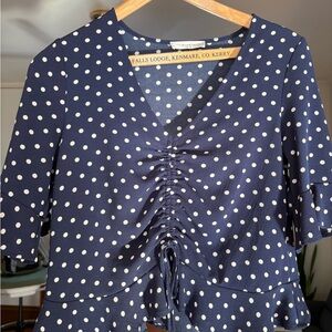 Elodie Navy and White Polka Dot Ruched Blouse